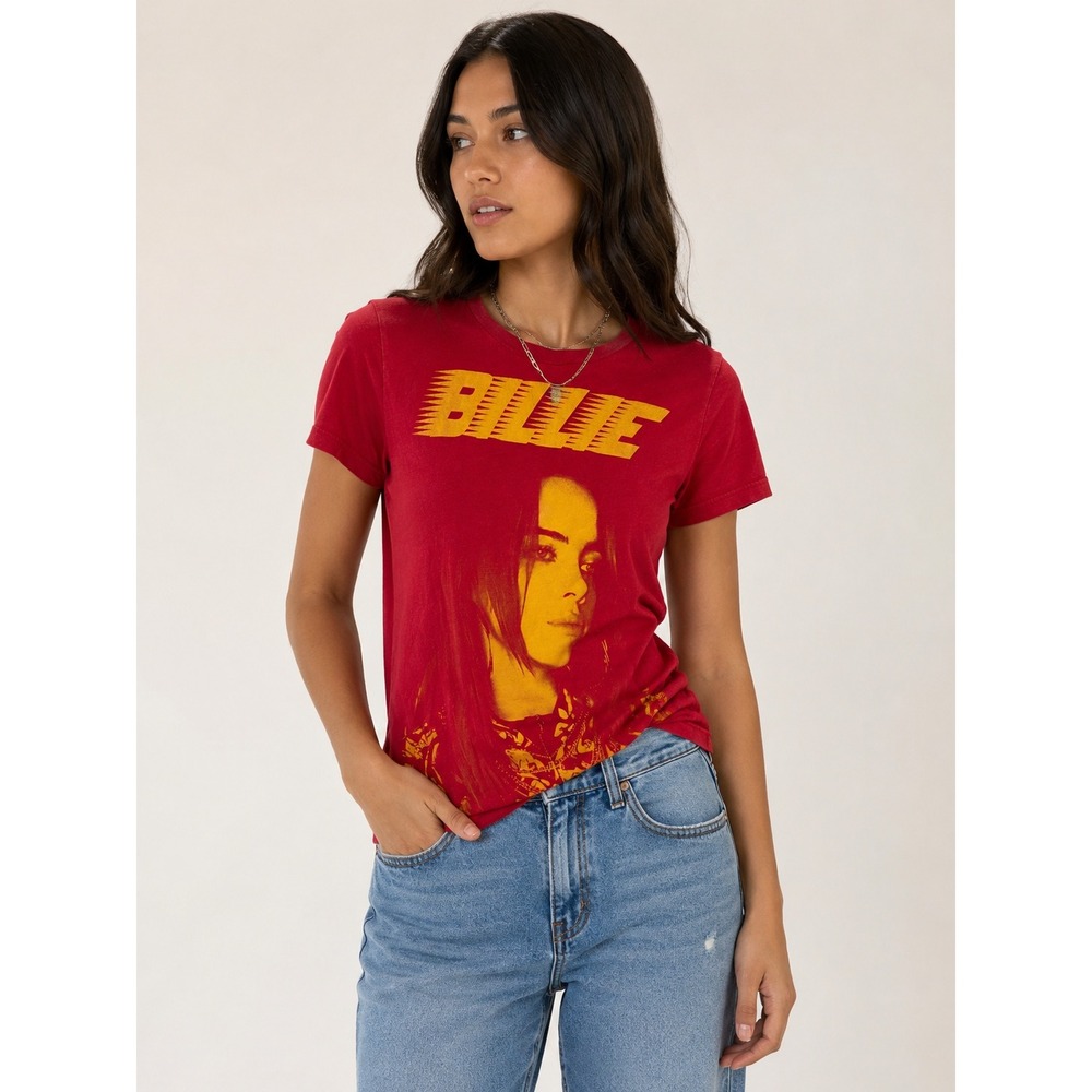 Billie Eilish Graphic T-Shirt Women Small Red Cotton Short Sleeve Concert Merch
